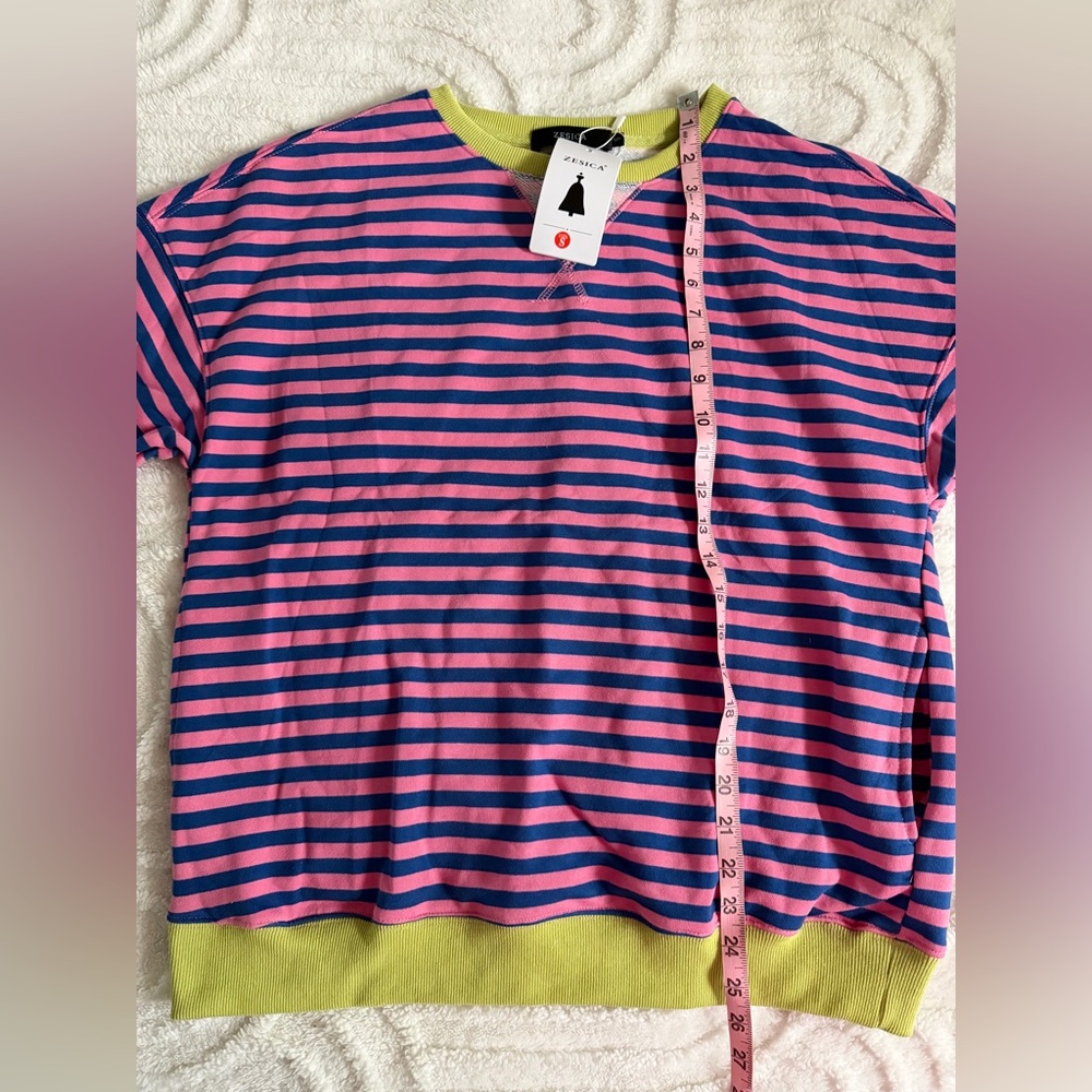 Striped Pink and Blue Crewneck Sweater, Size S, NWT, Comfy Casual Colorful - Picture 7 of 7
